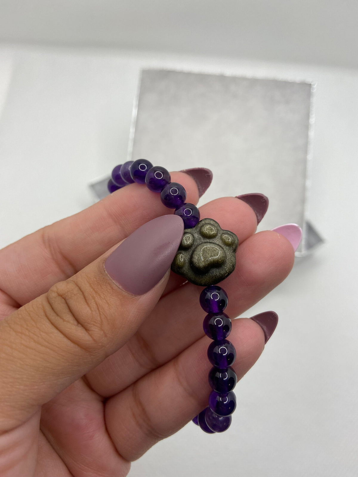 Amethyst and Gold Sheen Obsidian Paw Bracelet