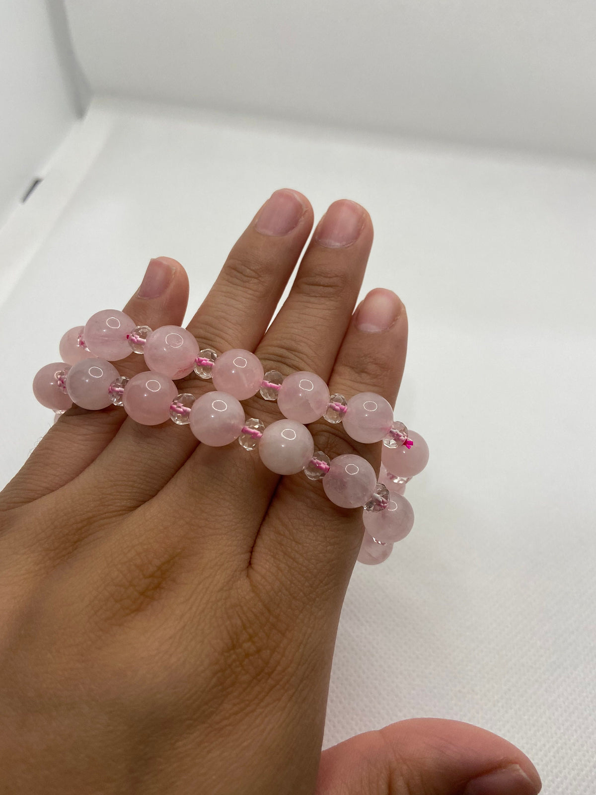 Handmade Rose Quartz with Clear Quartz Bracelet