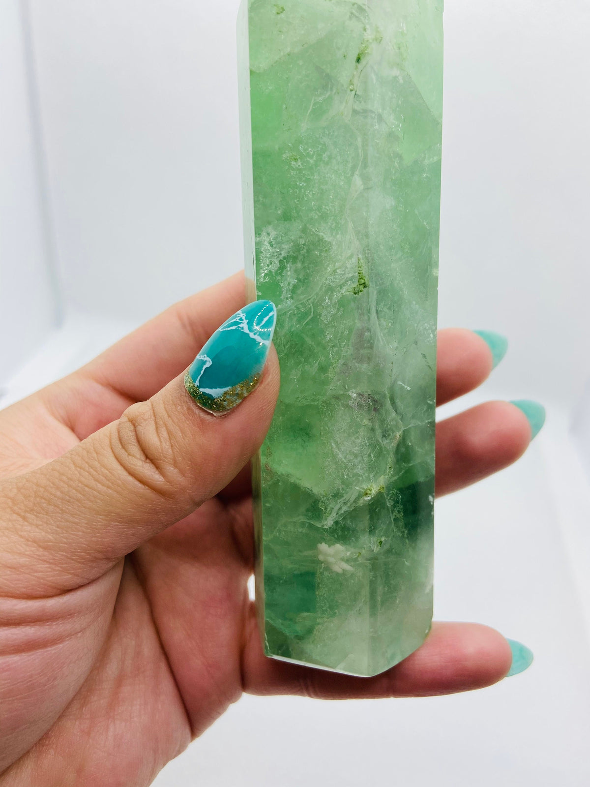 Large Green and Purple Fluorite Tower