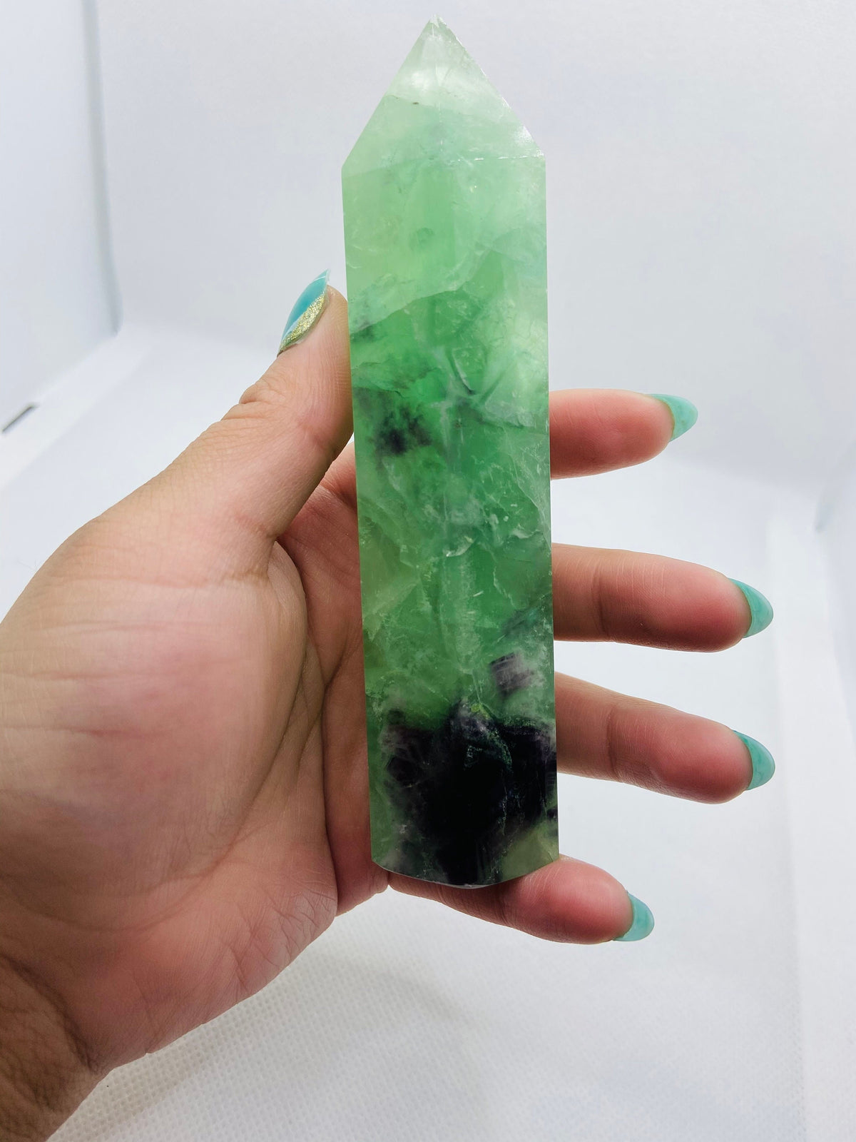 Large Green and Purple Fluorite Tower