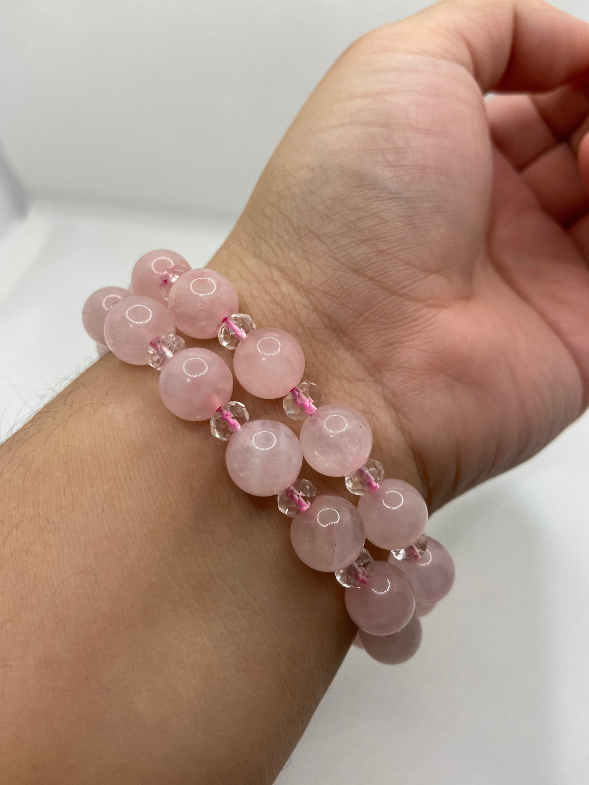 Handmade Rose Quartz with Clear Quartz Bracelet