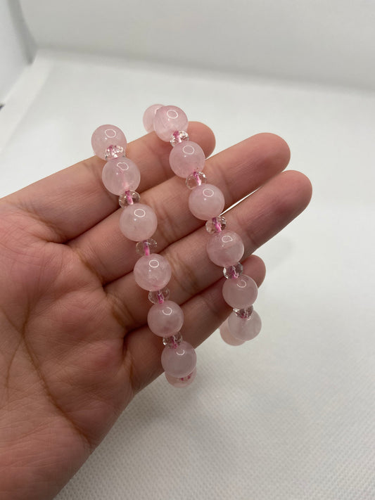 Handmade Rose Quartz with Clear Quartz Bracelet