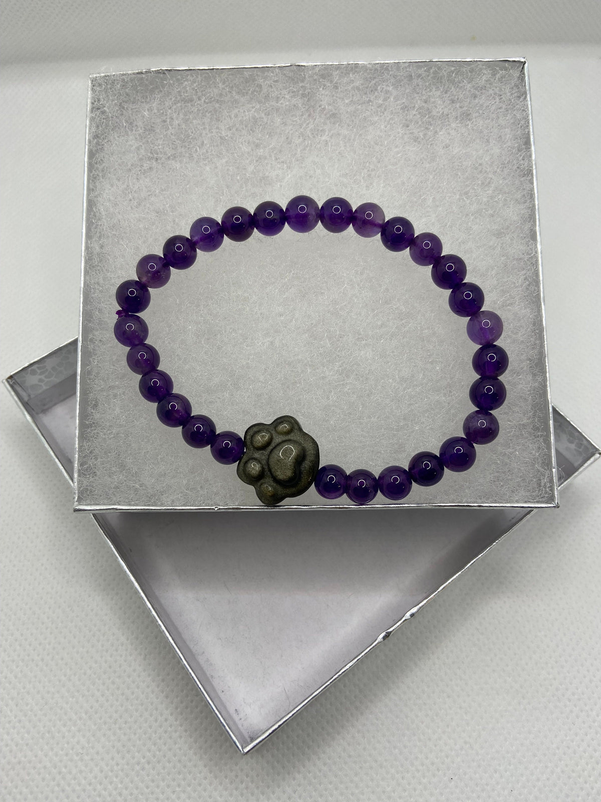 Amethyst and Gold Sheen Obsidian Paw Bracelet