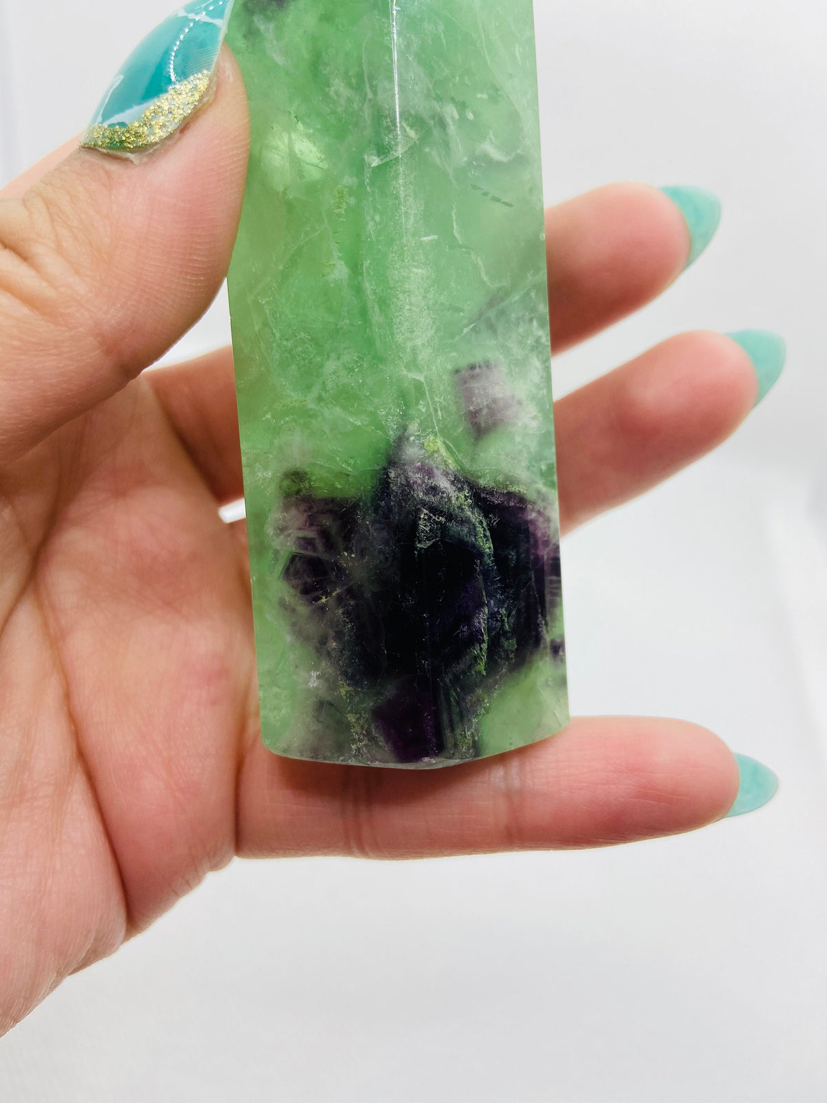 Large Green and Purple Fluorite Tower