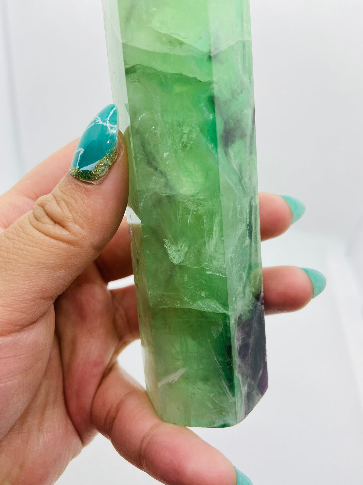 Large Green and Purple Fluorite Tower