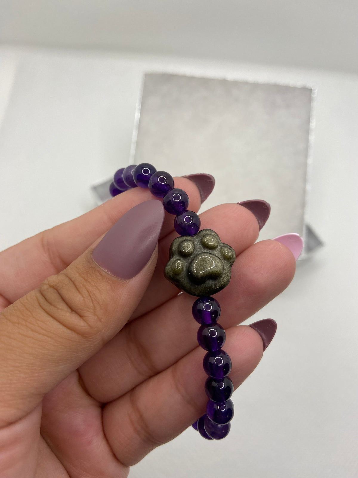 Amethyst and Gold Sheen Obsidian Paw Bracelet