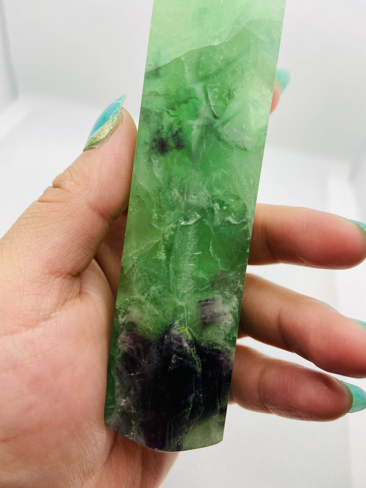 Large Green and Purple Fluorite Tower