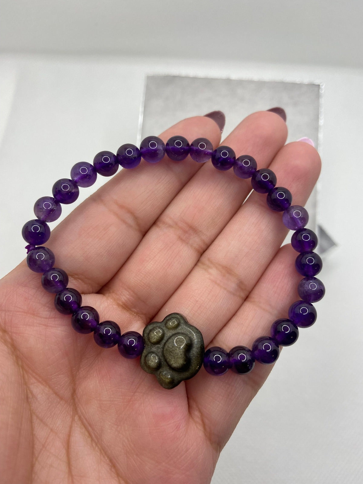 Amethyst and Gold Sheen Obsidian Paw Bracelet